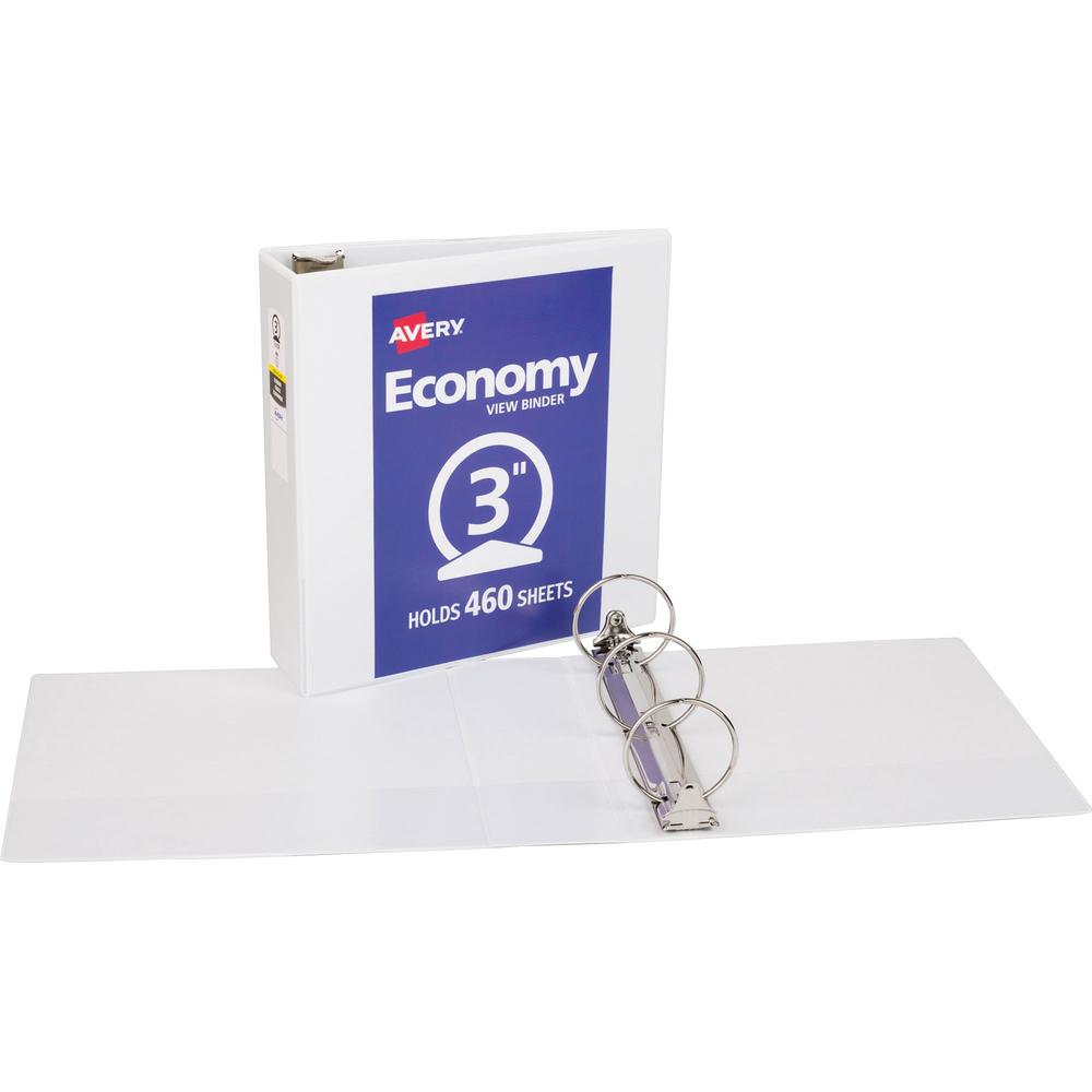 Avery&reg; Economy View Binder - 3" Binder Capacity - Letter - 8 1/2" x 11" Sheet Size - 460 Sheet Capacity - 3 Ring - Fastener: Round Ring - Pocket: 2, Internal - Vinyl - White - 1.79 lb - Gap-free R. Picture 1