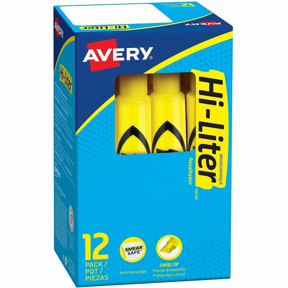 Avery&reg; Desk Style Highlighters - Yellow Ink - Yellow Barrel - 1 Dozen. Picture 1