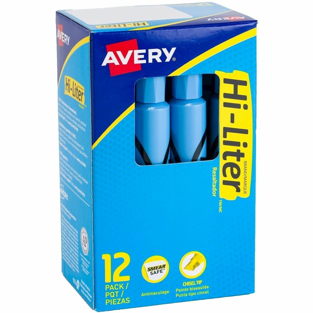 Avery&reg; Desk Style Highlighters - Light Blue Ink - Light Blue Barrel - 12 / Dozen. Picture 1