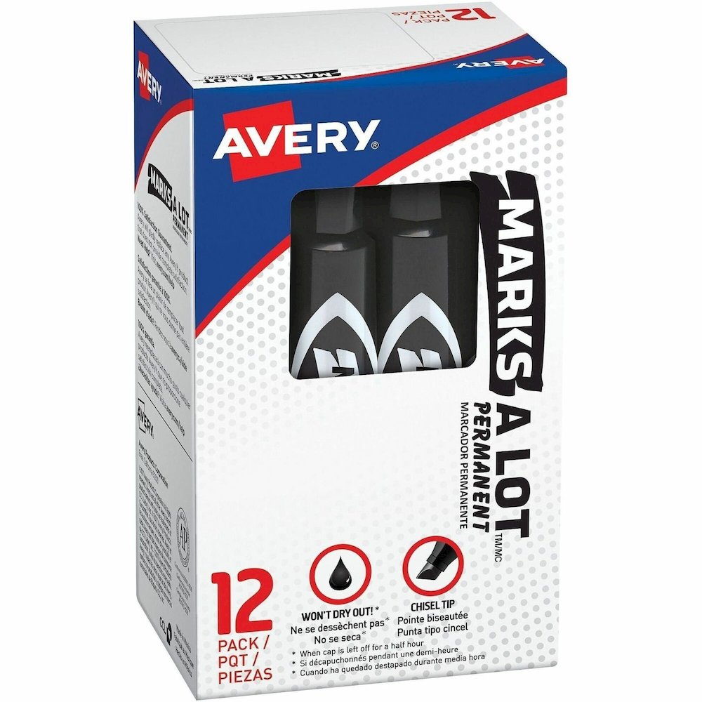 Avery&reg; Marks-A-Lot Desk-Style Permanent Markers - Black Ink - Black Plastic Barrel - 1 Dozen. Picture 1
