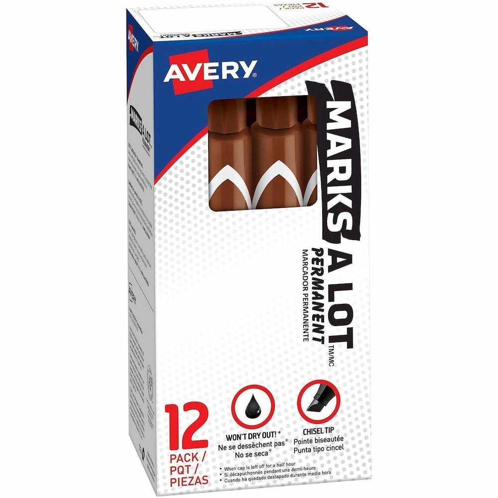 Avery&reg; Marks A Lot Marks-A-Lot Desk-Style Permanent Markers - Large - Brown Ink - Brown Plastic Barrel - 1 Dozen. Picture 1
