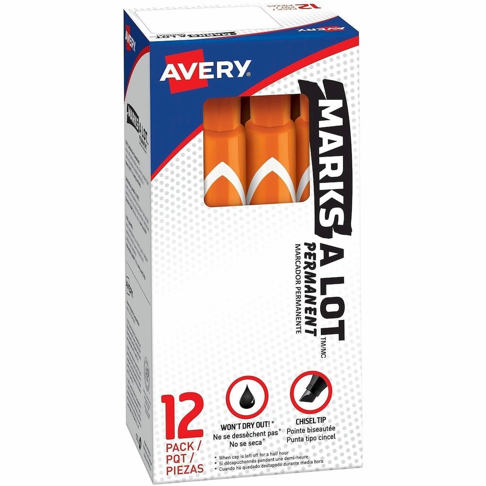 Avery&reg; Marks A Lot Large Desk-Style Permanent Markers - Orange Ink - Orange Plastic Barrel - 1 Dozen. Picture 1