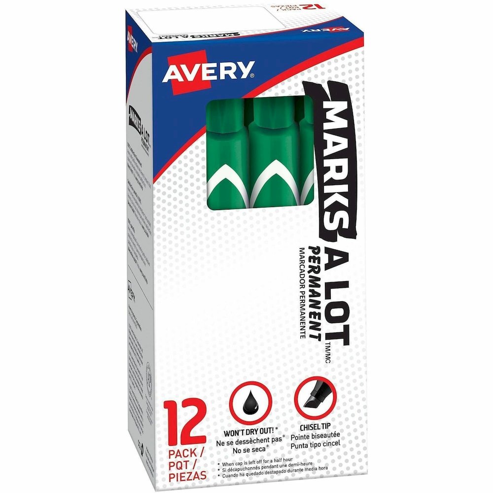 Avery&reg; Marks A Lot Large Desk-Style Permanent Markers - Green Ink - Green Plastic Barrel - 1 Dozen. Picture 1