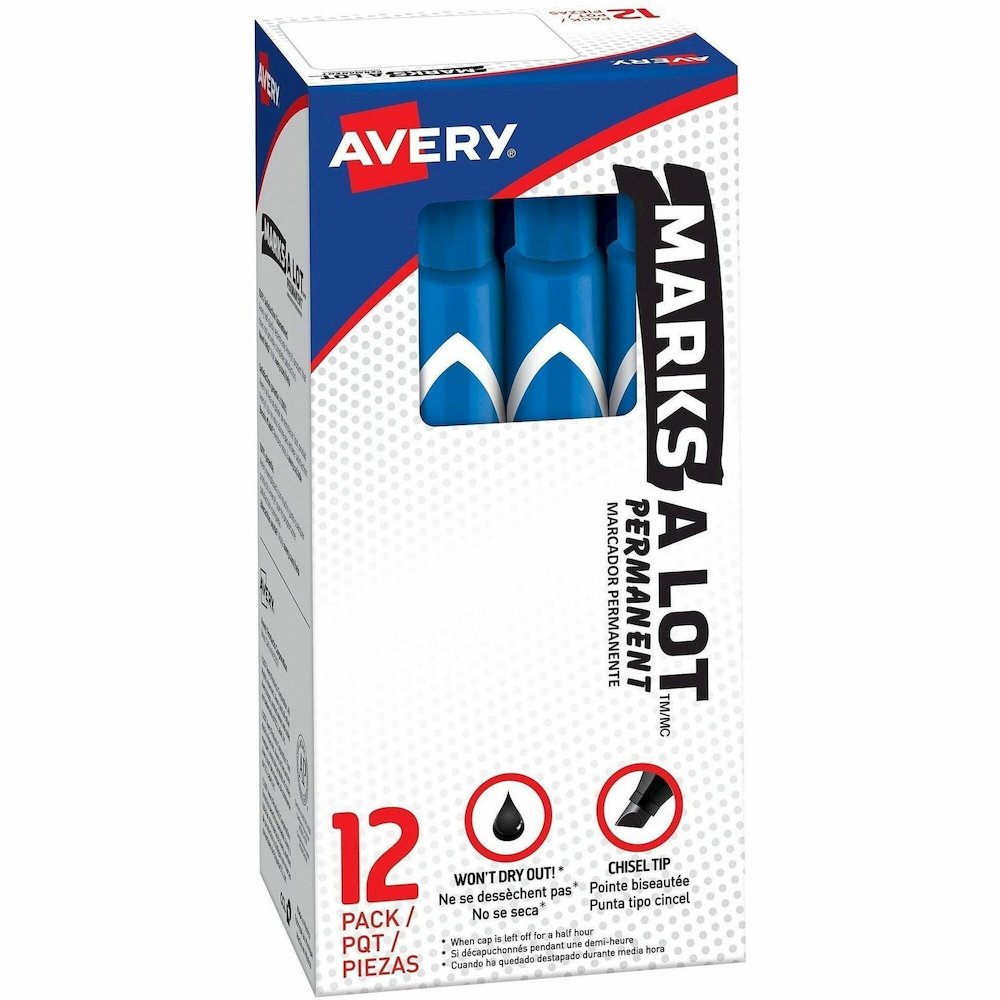 Avery&reg; Marks A Lot Large Desk-Style Permanent Markers - Blue Ink - Blue Plastic Barrel - 1 Dozen. Picture 1