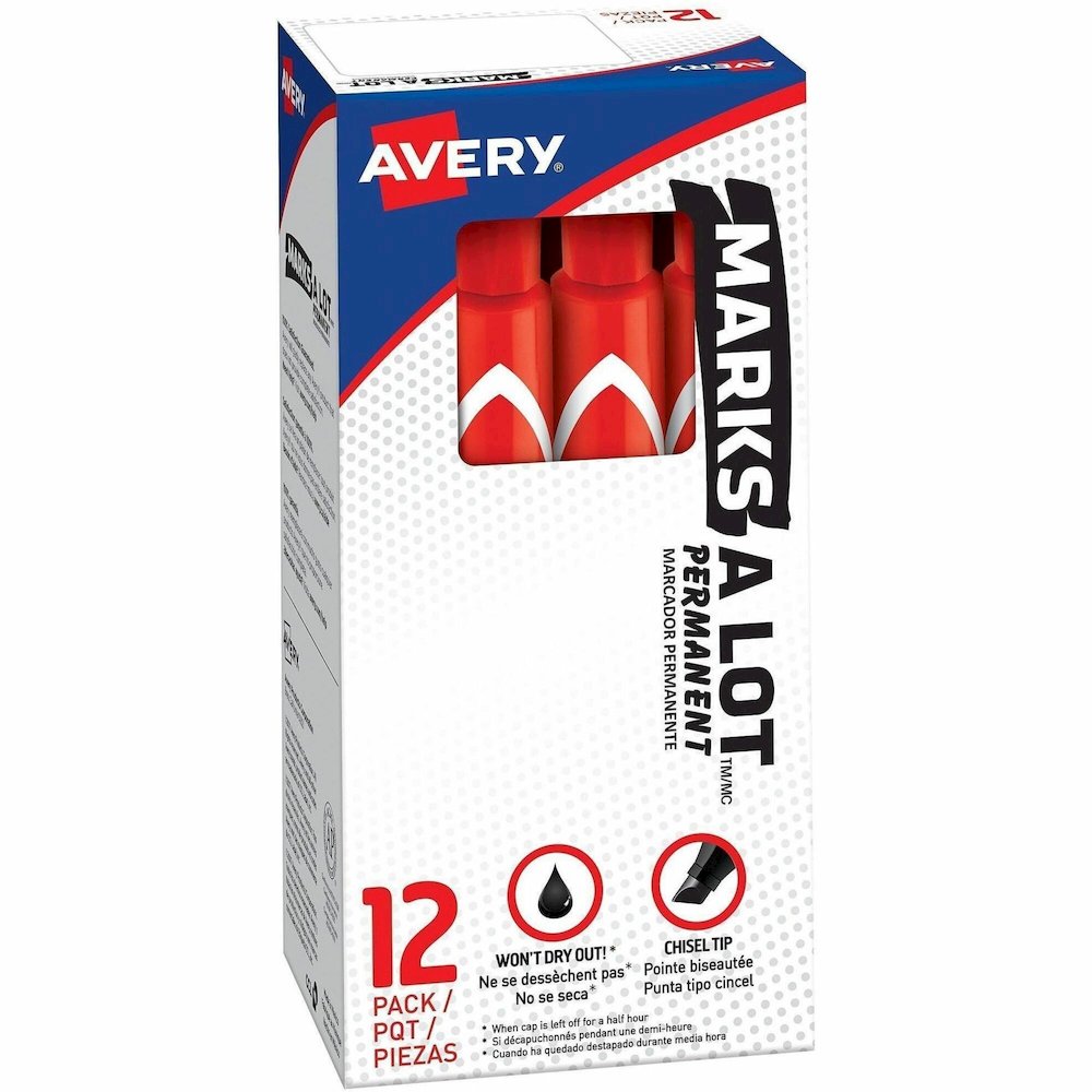 Avery&reg; Marks A Lot Large Desk-Style Permanent Markers - Red Ink - Red Plastic Barrel - 1 Dozen. Picture 1