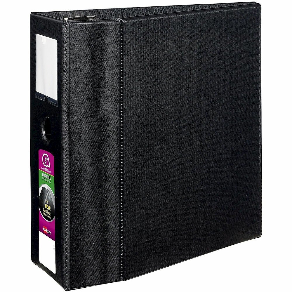 Avery&reg; DuraHinge Durable Binder with Label Holder - 5" Binder Capacity - Letter - 8 1/2" x 11" Sheet Size - 1050 Sheet Capacity - 3 Ring - Fastener: D-Ring - Pocket: 4, Internal - Poly - Black - R. Picture 1