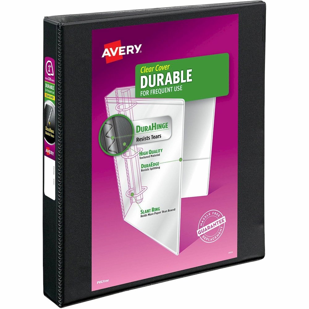 Avery&reg; Durable View Binder - EZD Rings - 1" Binder Capacity - Letter - 8 1/2" x 11" Sheet Size - 275 Sheet Capacity - 3 Ring - Fastener: D-Ring - Pocket: 4, Internal - Poly - Black - Recycled - Ea. Picture 1