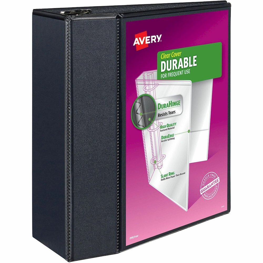 Avery&reg; Durable View Binder - EZD Rings - 5" Binder Capacity - Letter - 8 1/2" x 11" Sheet Size - 1050 Sheet Capacity - 3 Ring - Fastener: D-Ring - Pocket: 4, Internal - Poly - Black - Recycled - E. Picture 1