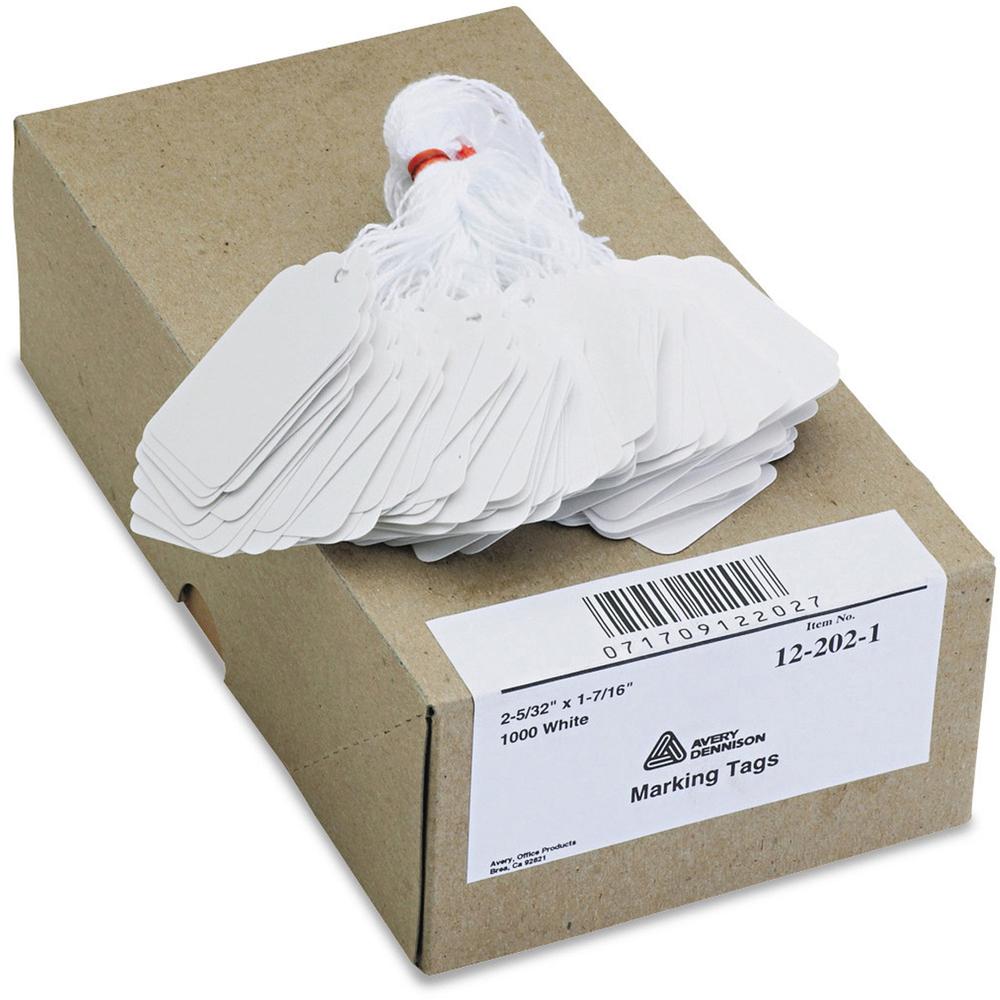 Avery&reg; Marking Tags - Strung - 2.16" Length x 1.44" Width - Rectangular - Twine Fastener - 1000 / Box - Cotton, Polyester, Card Stock - White. Picture 1