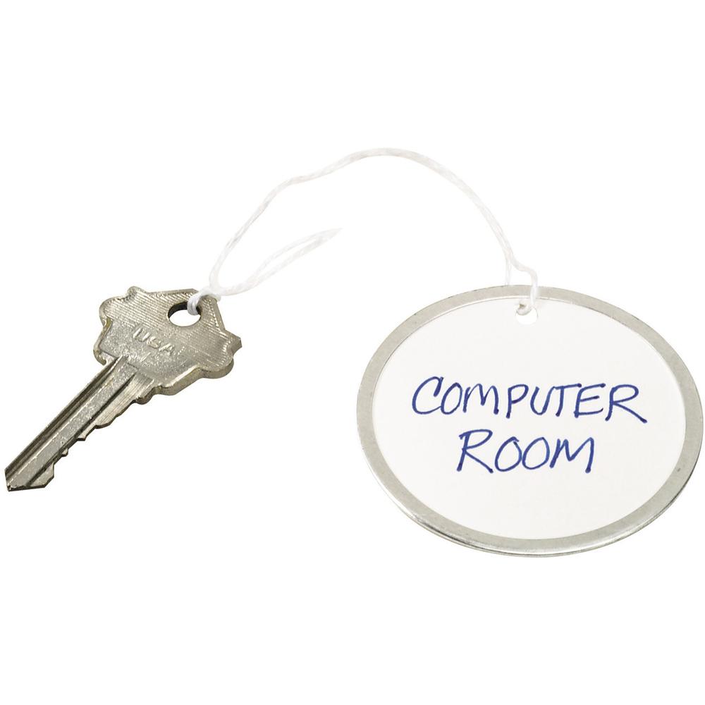 Avery&reg; Metal Rim Key Tags - 2.25" Diameter - Round - String Fastener - 500 / Box - Metal - White. Picture 1