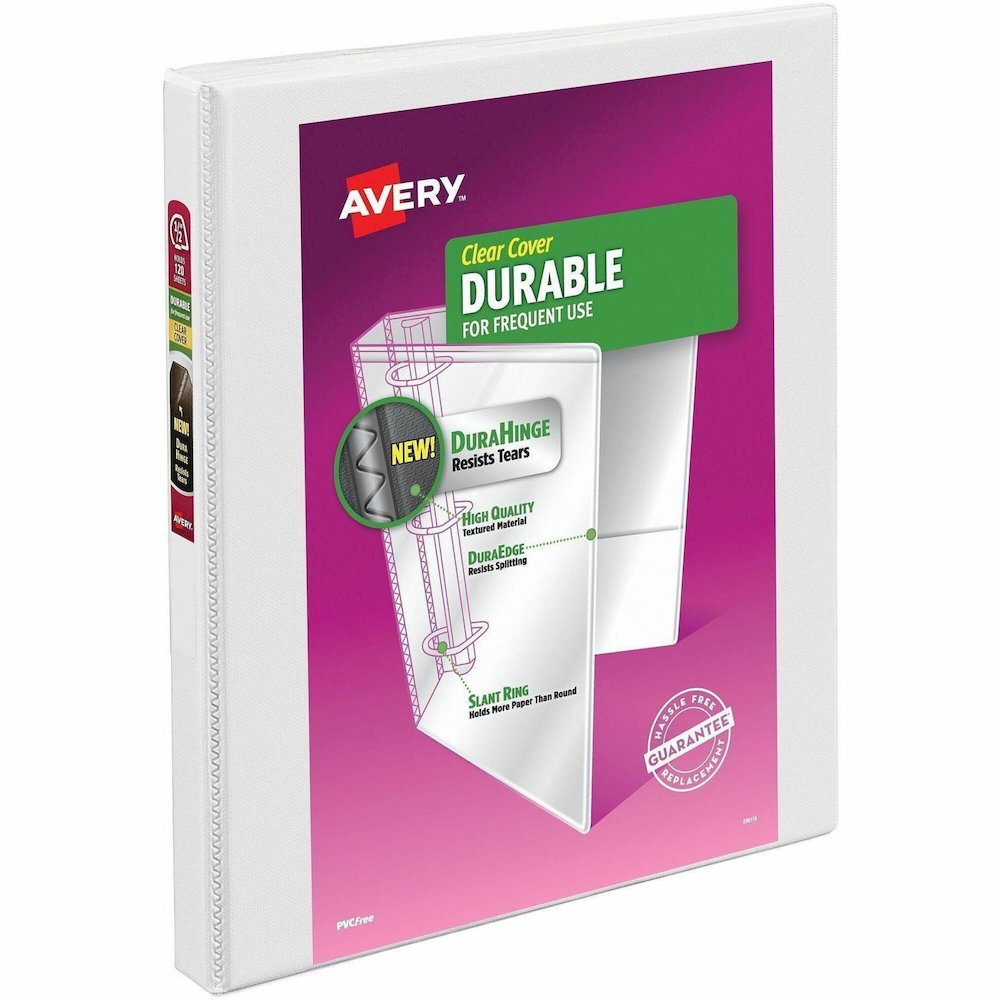 Avery Durable View 3 Ring Binder, 0.5" Slant Rings, 1 White Binder - Avery&reg; Durable View 3 Ring Binder, 0.5" Slant Rings, 1 White Binder (17002). Picture 1