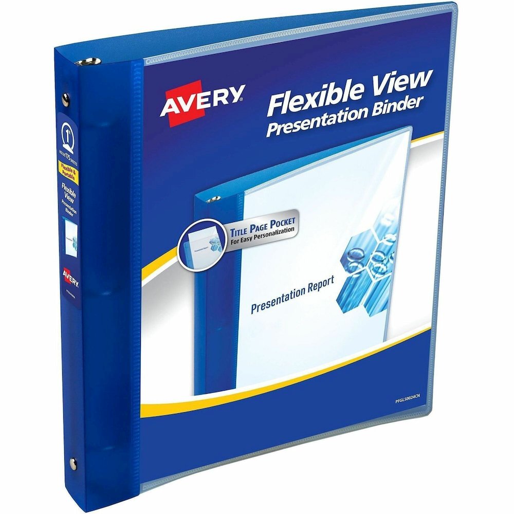 Avery&reg; Flexi-View 3 Ring Binder - 1" Binder Capacity - Letter - 8 1/2" x 11" Sheet Size - 175 Sheet Capacity - 1 2/5" Spine Width - 3 Ring - Fastener: Round Ring - Pocket: 0 - Polypropylene - Blue. Picture 1