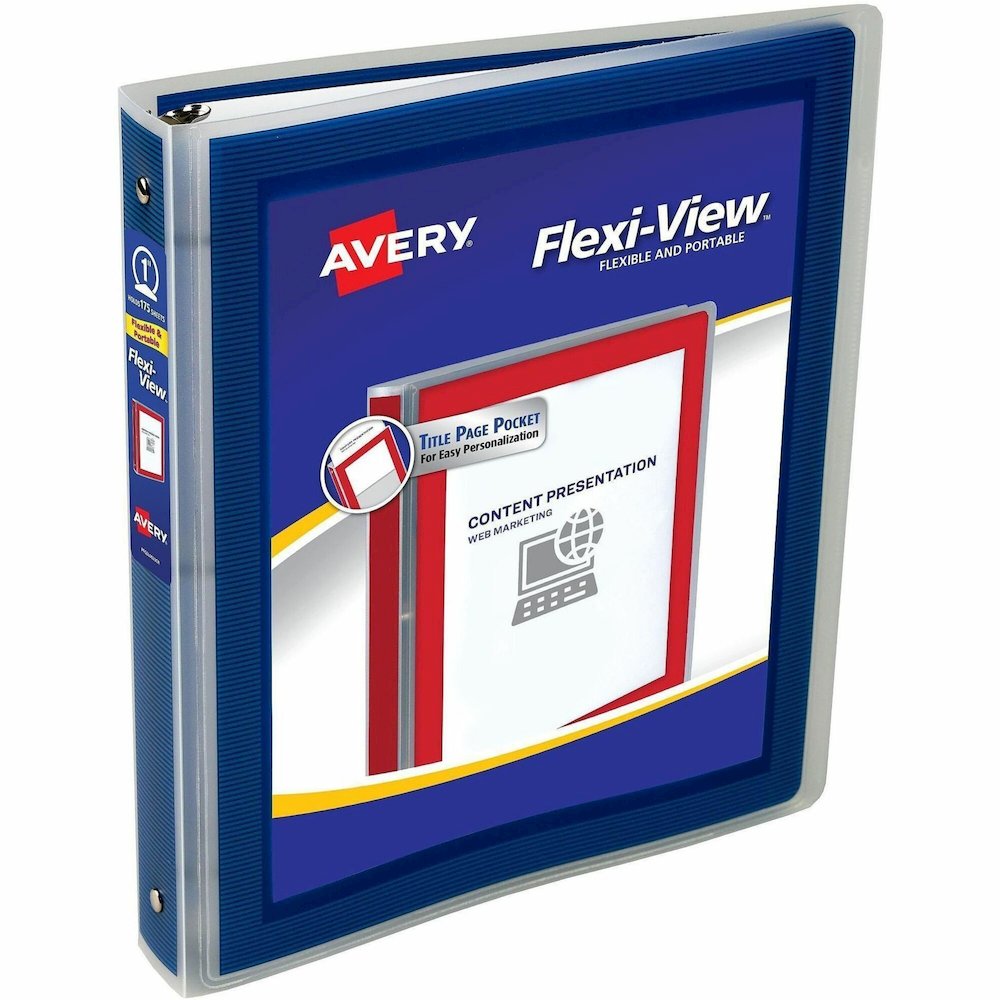 Avery&reg; Flexi-View 3 Ring Binder - 1" Binder Capacity - Letter - 8 1/2" x 11" Sheet Size - 175 Sheet Capacity - 1 2/5" Spine Width - 3 Ring - Fastener: Round Ring - Pocket: 1, Internal - Polypropyl. Picture 1