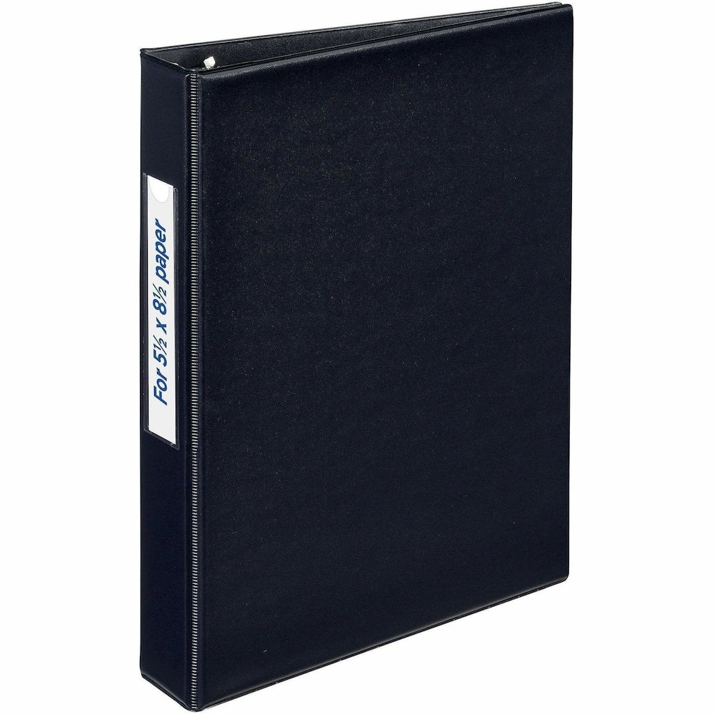 Avery&reg; Mini Durable Binder - 1" Binder Capacity - 8 1/2" x 5 1/2" Sheet Size - 175 Sheet Capacity - 3 Ring - Fastener: Round Ring - Pocket: 2, Internal - Vinyl - Black - Gap-free Ring, Label Holde. Picture 1