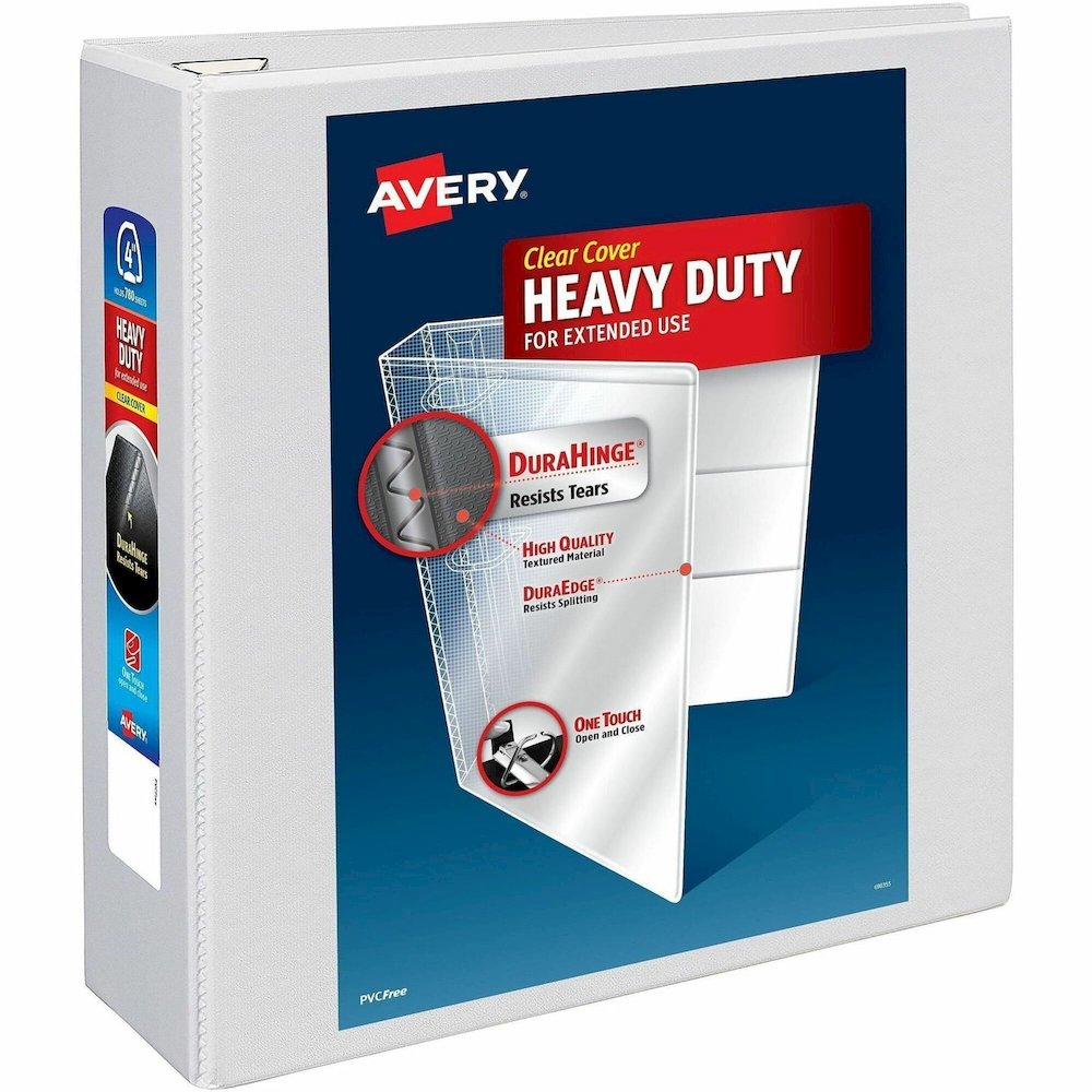 Avery&reg; Heavy-Duty Binder, 4" One Touch EZD(R) Rings, White (79104) - Avery&reg; Heavy-Duty View 3 Ring Binder, 4 Inch One Touch EZD(R) Rings, 780-Sheet Capacity, 4.5 Inch Wide Spine, Customizable . Picture 1