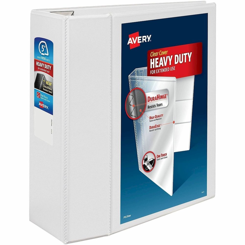 Avery&reg; Heavy-Duty Binder, 5" One Touch EZD(R) Rings, White (79106) - Avery&reg; Heavy-Duty View 3 Ring Binder, 5 Inch One Touch EZD(R) Rings, 1,050-Sheet Capacity, 2.3/4.8 Inch Wide Spine, Customi. Picture 1
