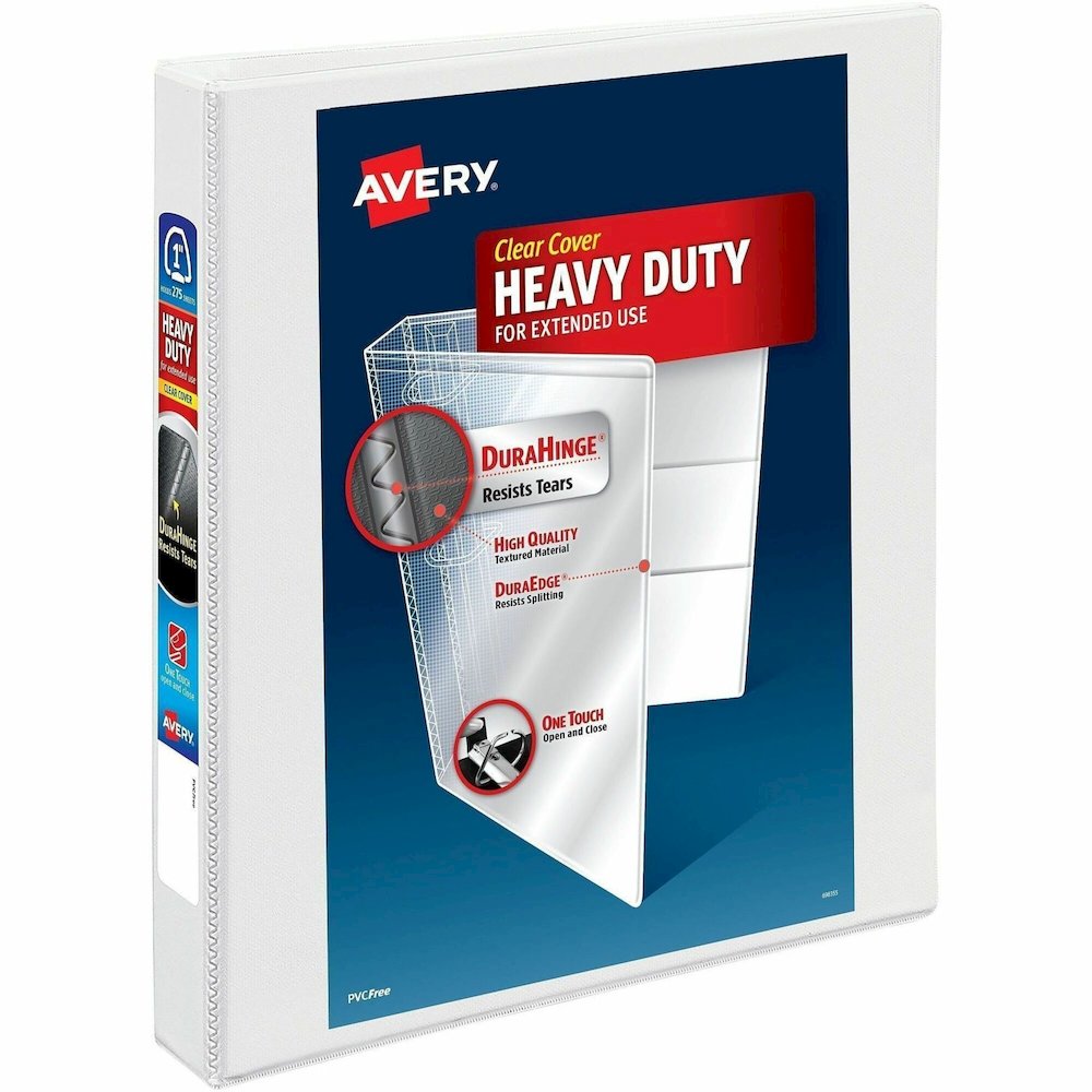 Avery&reg; Heavy-Duty Binder, 1" One Touch EZD(R) Rings, White (79199) - Avery&reg; Heavy-Duty View 3 Ring Binder, 1 Inch One Touch EZD(R) Rings, 275-Sheet Capacity, 1.4 Inch Wide Spine, Customizable . Picture 1