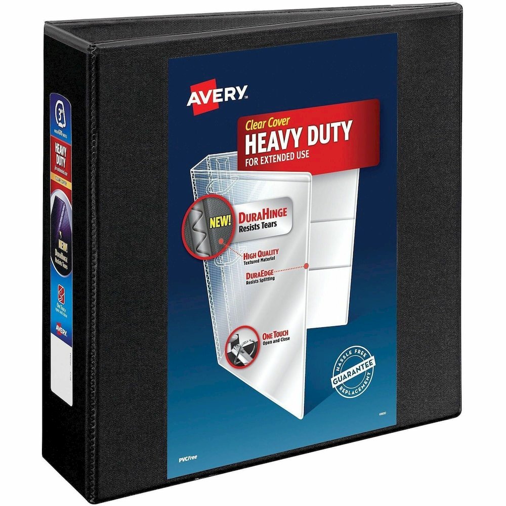 Avery&reg; Heavy-Duty View Black 3" Binder (79693) - Avery&reg; Heavy-Duty View 3 Ring Binder, 3" One Touch EZD(R) Rings, 3.5" Spine, 1 Black Binder (79693). Picture 1