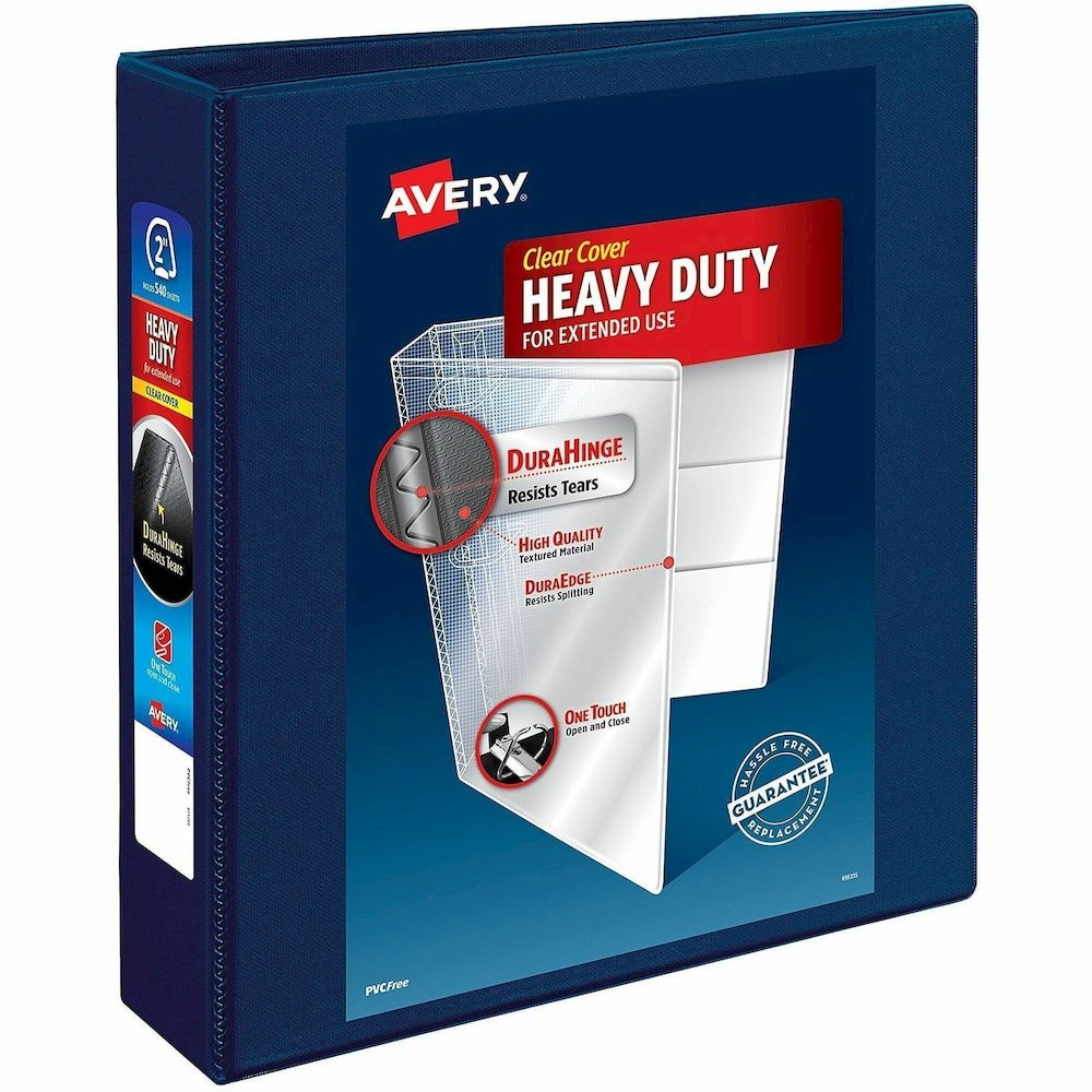 Avery Heavy-Duty View 3 Ring Binder, 2" EZD Rings, Navy Blue - Avery&reg; Heavy-Duty View 3 Ring Binder, 2" One Touch EZD(R) Rings, 1 Navy Blue Binder (79802). Picture 1