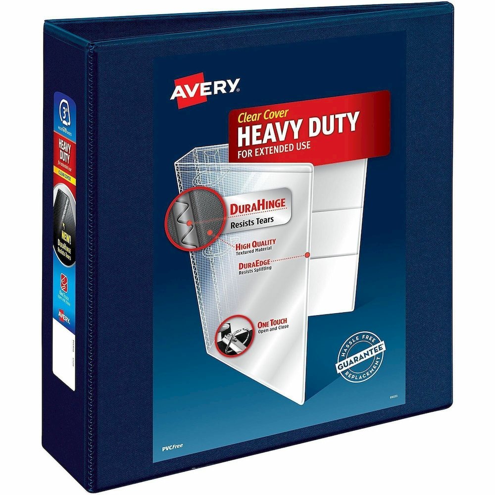 Avery&reg; Heavy-Duty View Navy Blue 3" Binder (79803) - Avery&reg; Heavy-Duty View 3 Ring Binder, 3" One Touch EZD(R) Rings, 3.5" Spine, 1 Navy Blue Binder (79803). Picture 1