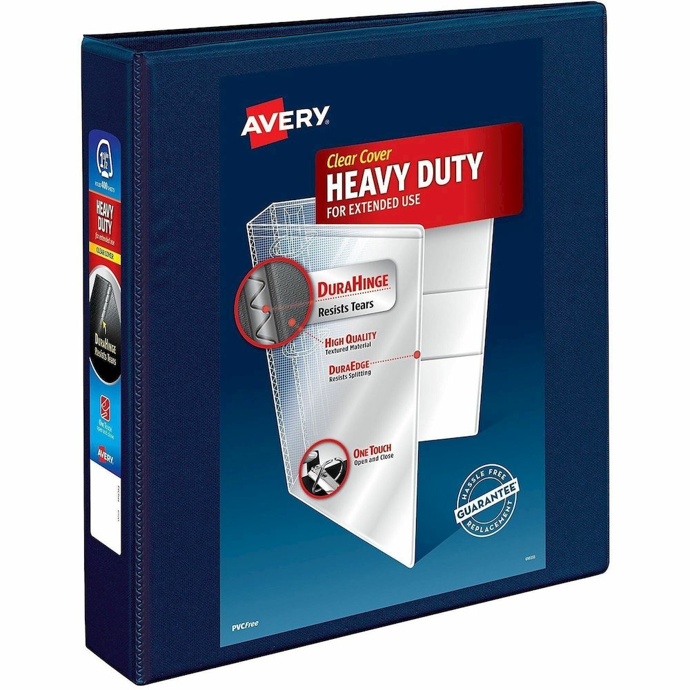 Avery Heavy-Duty View 3 Ring Binder, 1.5" EZD Rings, Navy Blue - Avery&reg; Heavy-Duty View 3 Ring Binder, 1.5" One Touch EZD(R) Rings, 1 Navy Blue Binder (79805). Picture 1