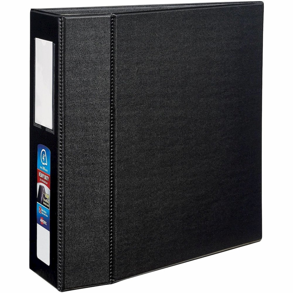 Avery&reg; Heavy Duty Binder 4" , One Touch™ Locking D Rings, Black - 4" Binder Capacity - Letter - 8 1/2" x 11" Sheet Size - 780 Sheet Capacity - 3 Ring - Fastener: Ring - Pocket: 4, Internal -. Picture 1
