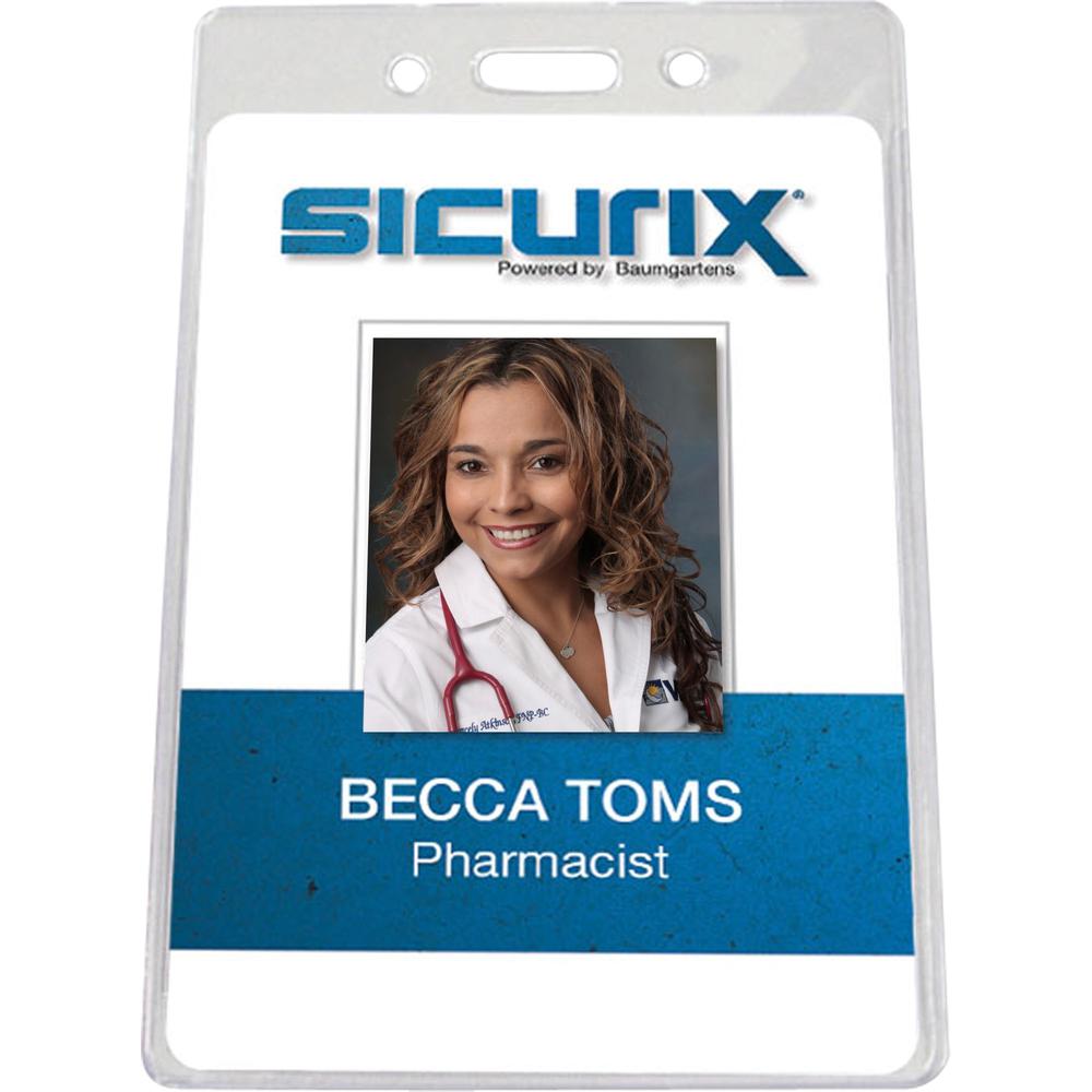 SICURIX Vertical ID Badge Holder - 3.9" x 3.6" x - Vinyl - 50 / Pack - Clear. Picture 1