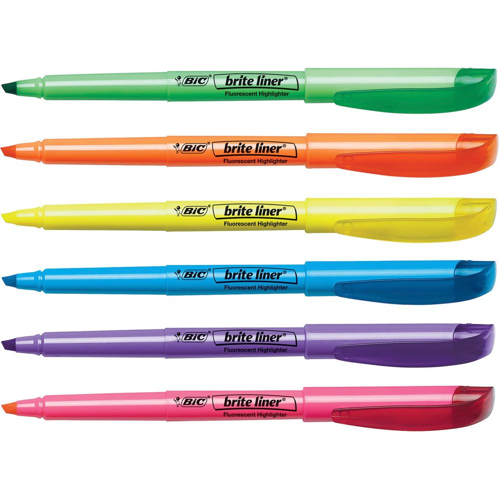 BIC Brite Liner Highlighter, Assorted, 12 Pack - Chisel Marker Point Style - Fluorescent Assorted - 12 Pack. Picture 1