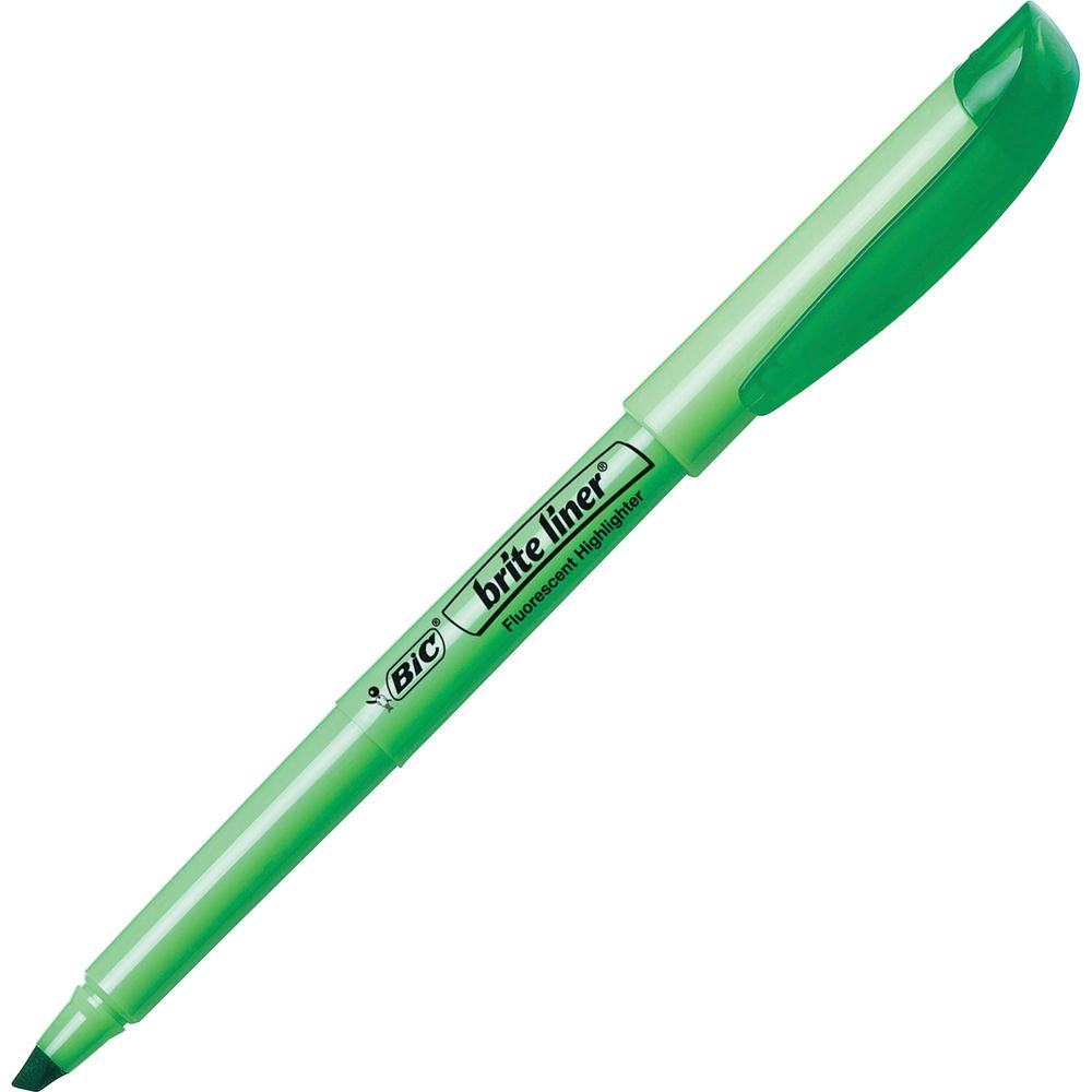 BIC Brite Liner Highlighters - Chisel Marker Point Style - Fluorescent Green Water Based Ink - 1 Dozen. Picture 1