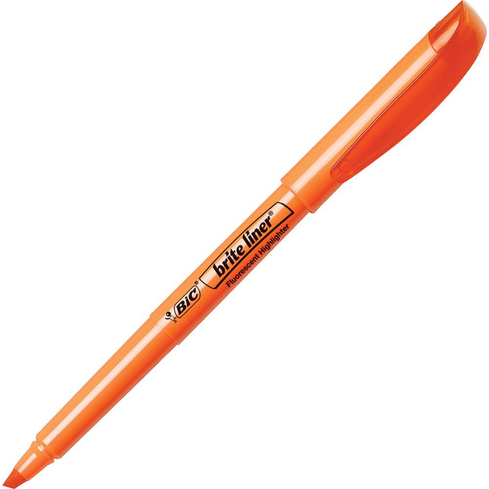 BIC Brite Liner Highlighters - Chisel Marker Point Style - Orange Water Based Ink - 1 Dozen. Picture 1
