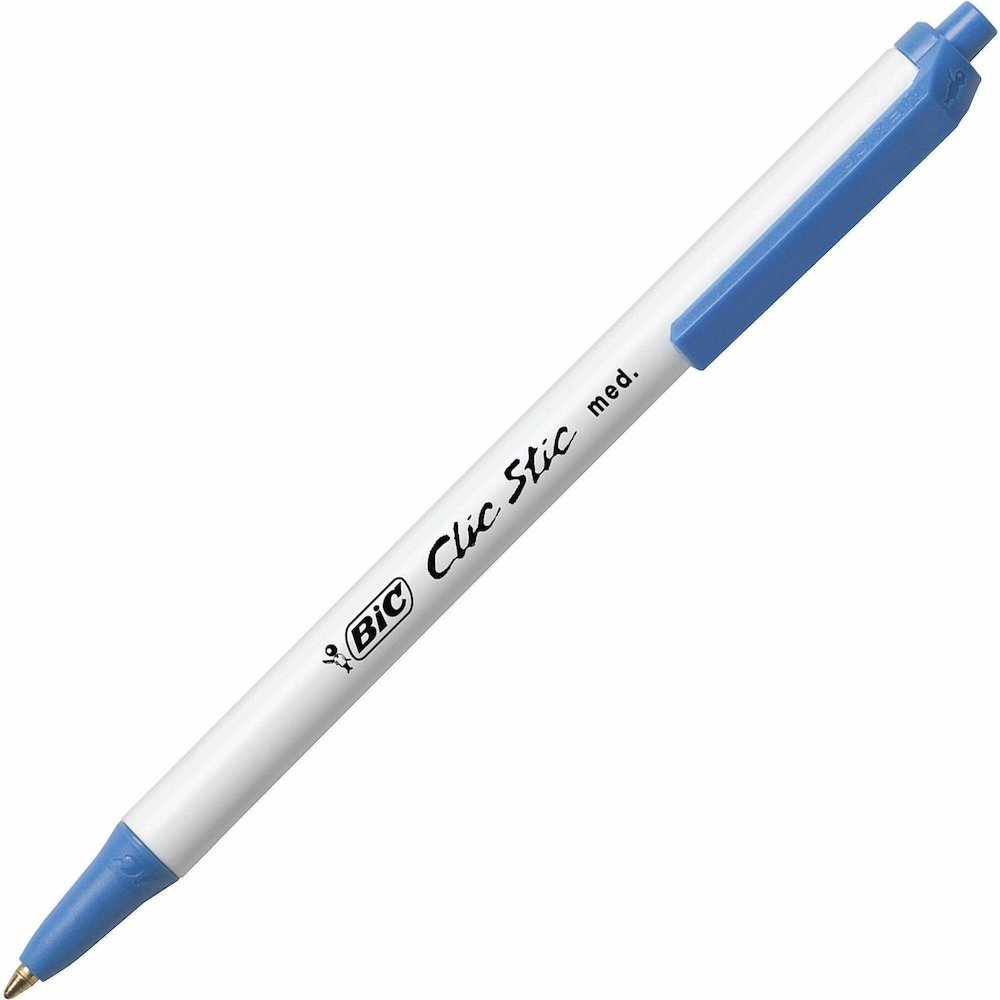 BIC Clic Stic Retractable Ballpoint Pens - Retractable - Blue Ink - Clear Barrel - 12 / Dozen. Picture 1