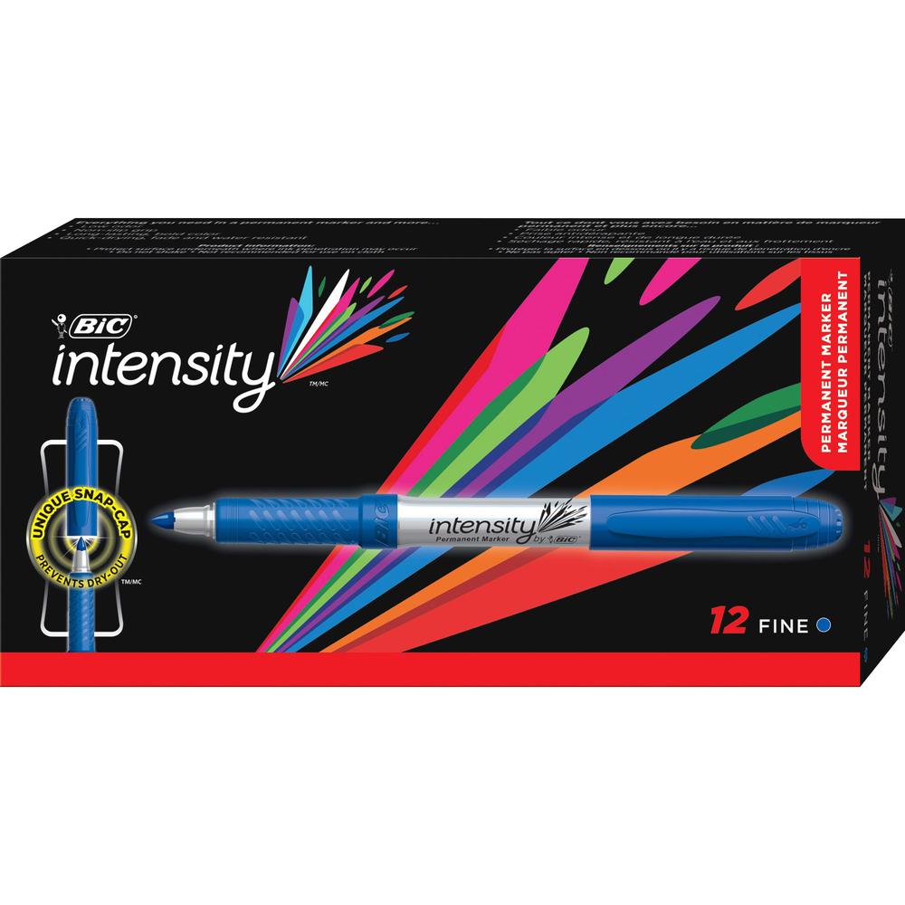 BIC Intensity Permanent Markers - Fine Marker Point - Blue - Silver Barrel - 1 Dozen. Picture 1