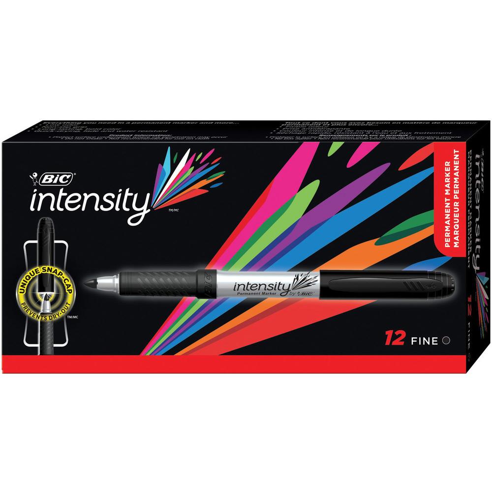BIC Intensity Permanent Markers - Fine Marker Point - Black - Silver Barrel - 1 Dozen. Picture 1