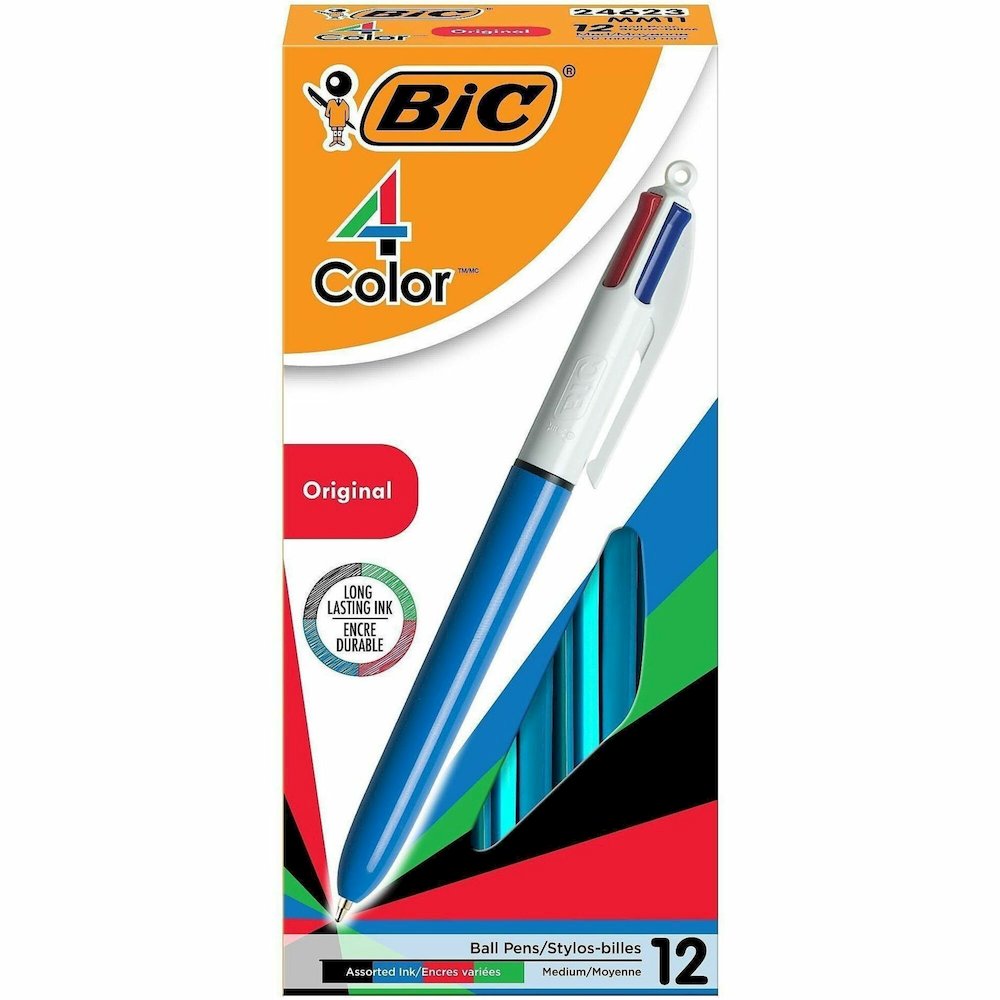 BIC 4-Color Retractable Pen - Medium Pen Point - Refillable - Retractable - Multi, Black, Red, Green - Blue, White Barrel - 1 Each. Picture 1