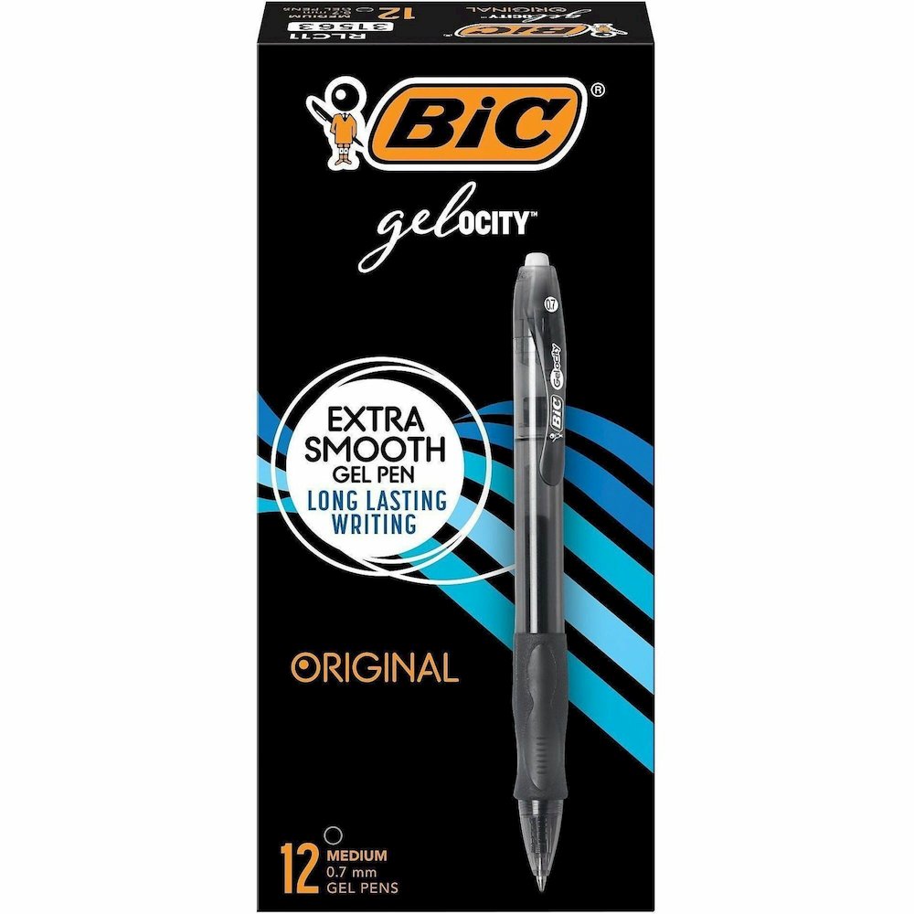 BIC Gel Retractable Pens - Refillable - Retractable - Black Ink - Gel-based - Translucent Barrel - 12 / Dozen. Picture 1