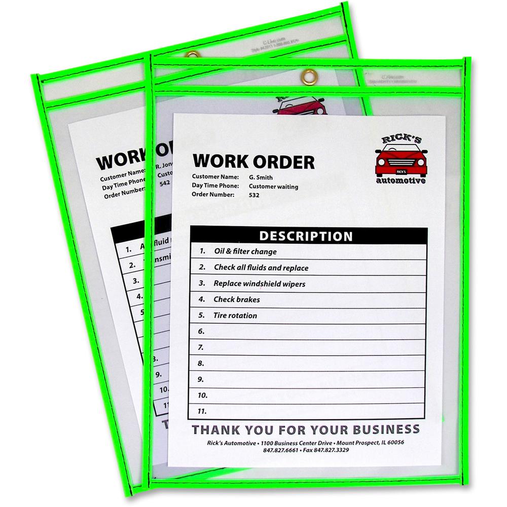 C-Line Neon Shop Ticket Holders, Stitched - Green, Both Sides Clear, 9 x 12, 15EA/BX, 43913. Picture 1