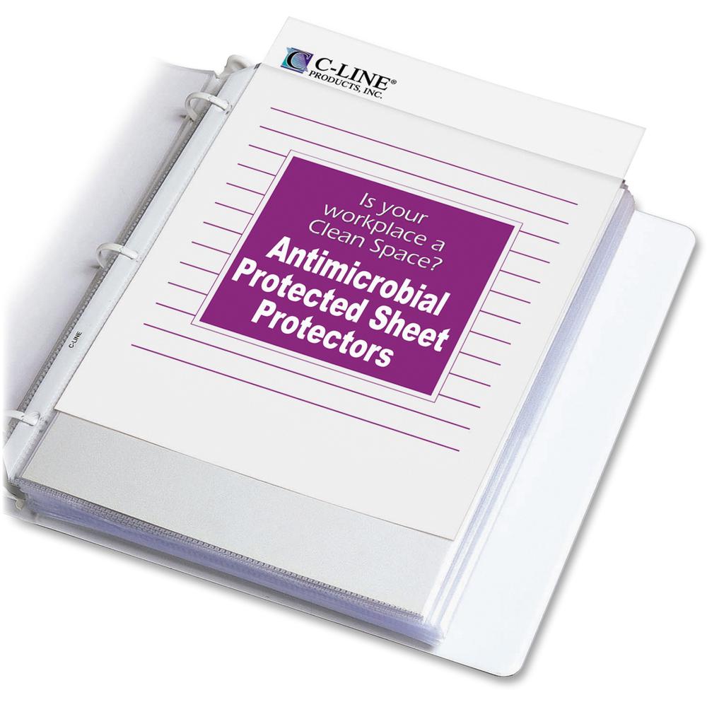 C-Line Heavyweight Poly Sheet Protectors with Antimicrobial Protection - Clear, Top Loading, 11 x 8-1/2, 100/BX, 62033. Picture 1