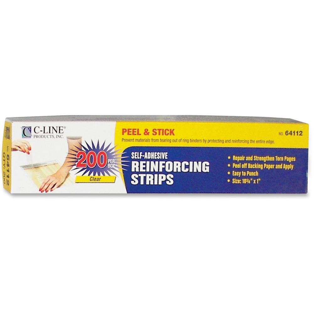 C-Line Self-Adhesive Attaching Strips - 3-Hole Punched, Peel & Stick, 11 x 1, 200/BX, 64713. Picture 1