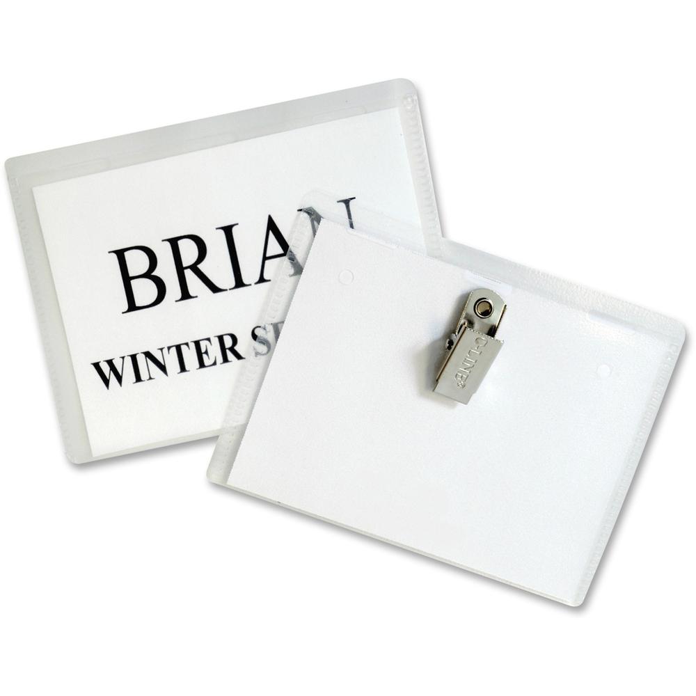 C-Line Laser/Inkjet Clip Style Badge Holder Kits - 3" Height x 4" Width - Vinyl - Clear - 50 / Box. Picture 1
