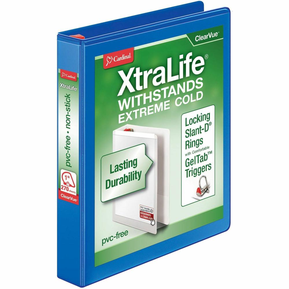 Cardinal Xtralife ClearVue Locking Slant-D Binders - 1" Binder Capacity - Letter - 8 1/2" x 11" Sheet Size - 270 Sheet Capacity - 1" Spine Width - 3 x D-Ring Fastener(s) - 2 Inside Front & Back Pocket. Picture 1
