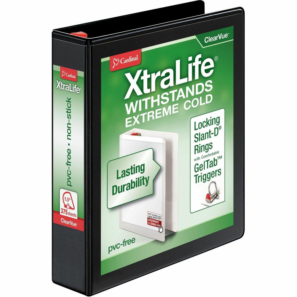 Cardinal Xtralife ClearVue Locking Slant-D Binders - 1 1/2" Binder Capacity - Letter - 8 1/2" x 11" Sheet Size - 375 Sheet Capacity - 1 3/5" Spine Width - 3 x D-Ring Fastener(s) - 2 Inside Front & Bac. Picture 1