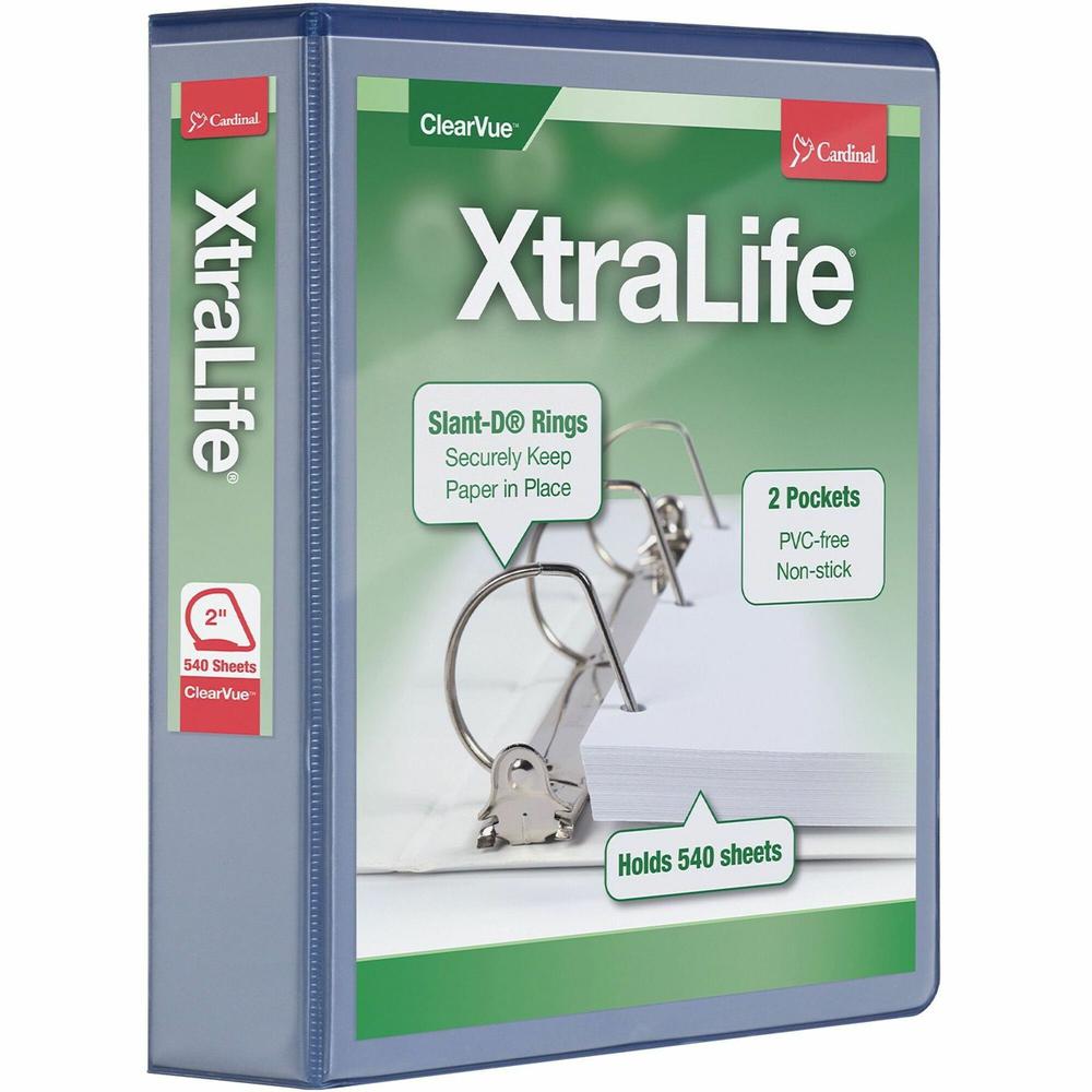 Cardinal Xtralife ClearVue Locking Slant-D Binders - 2" Binder Capacity - Letter - 8 1/2" x 11" Sheet Size - 540 Sheet Capacity - 2 1/2" Spine Width - 3 x D-Ring Fastener(s) - 2 Inside Front & Back Po. Picture 1