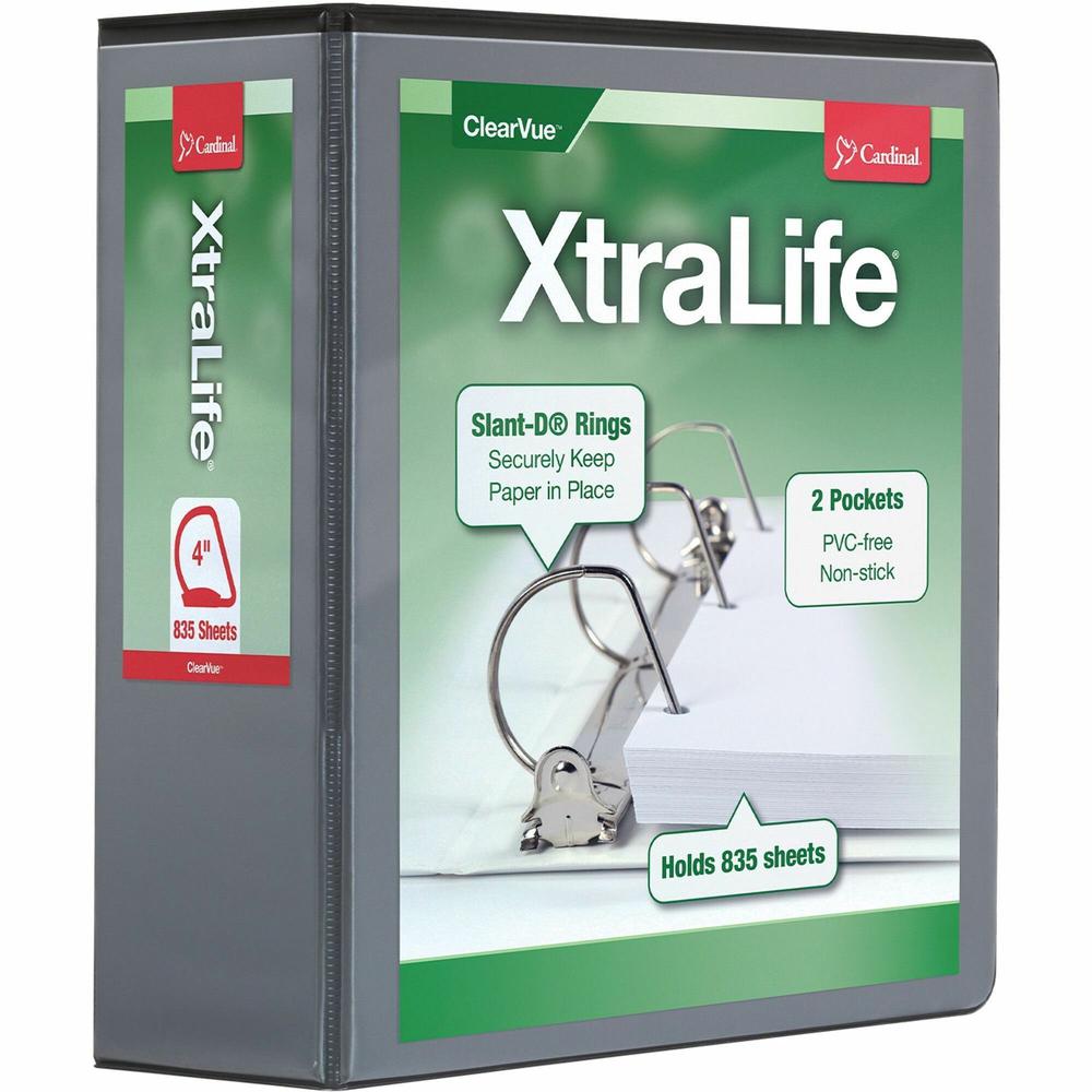 Cardinal Xtralife ClearVue Locking Slant-D Binders - 4" Binder Capacity - Letter - 8 1/2" x 11" Sheet Size - 890 Sheet Capacity - 3 3/5" Spine Width - 3 x D-Ring Fastener(s) - 2 Inside Front & Back Po. Picture 1