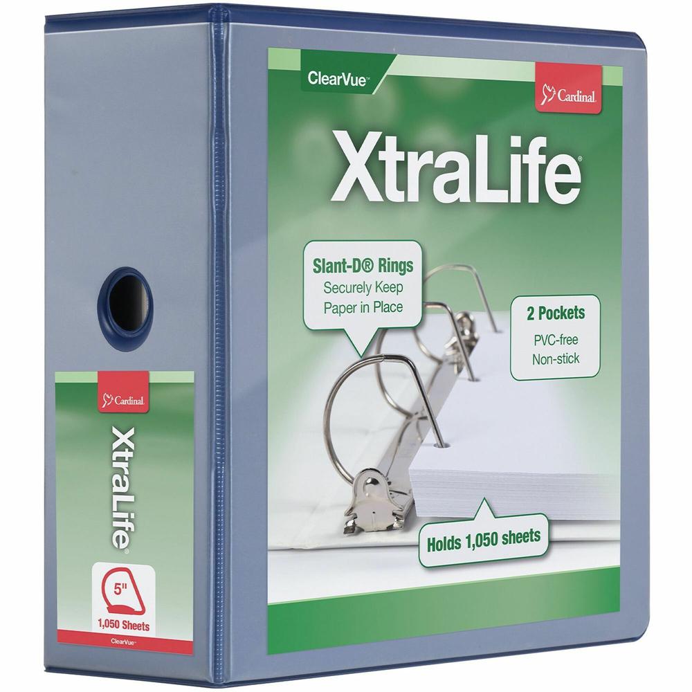 Cardinal Xtralife ClearVue Locking Slant-D Binders - 5" Binder Capacity - Letter - 8 1/2" x 11" Sheet Size - 1100 Sheet Capacity - 4 3/8" Spine Width - 3 x D-Ring Fastener(s) - 2 Inside Front & Back P. Picture 1