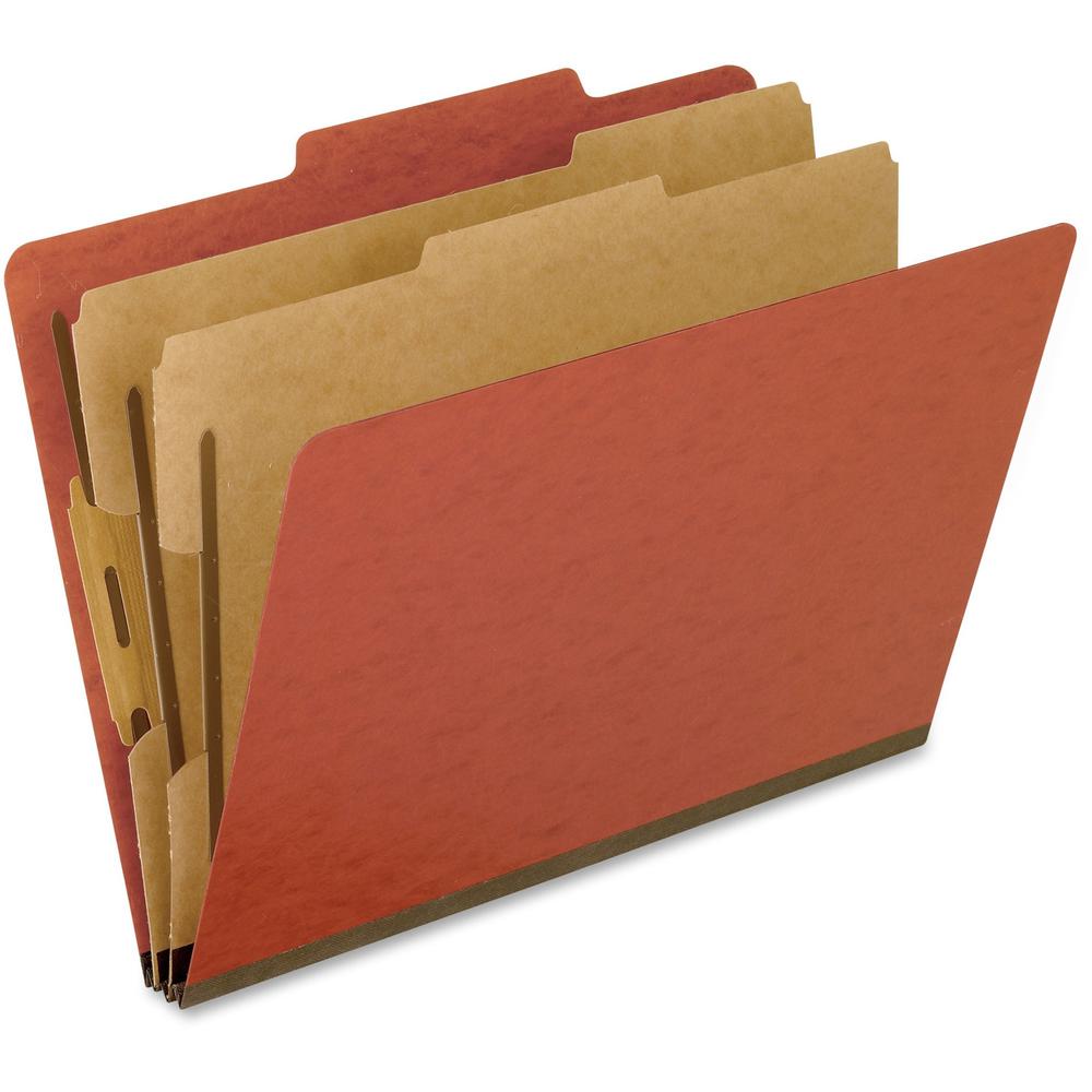 Pendaflex 2/5 Tab Cut Letter Recycled Classification Folder - 8 1/2" x 11" - 2" Expansion - 4 Fastener - 2" for Folder, 1" for Divider - 2 Divider - 25 pt. - Pressboard, Tyvek - Red - Reinforced Gusse. Picture 1