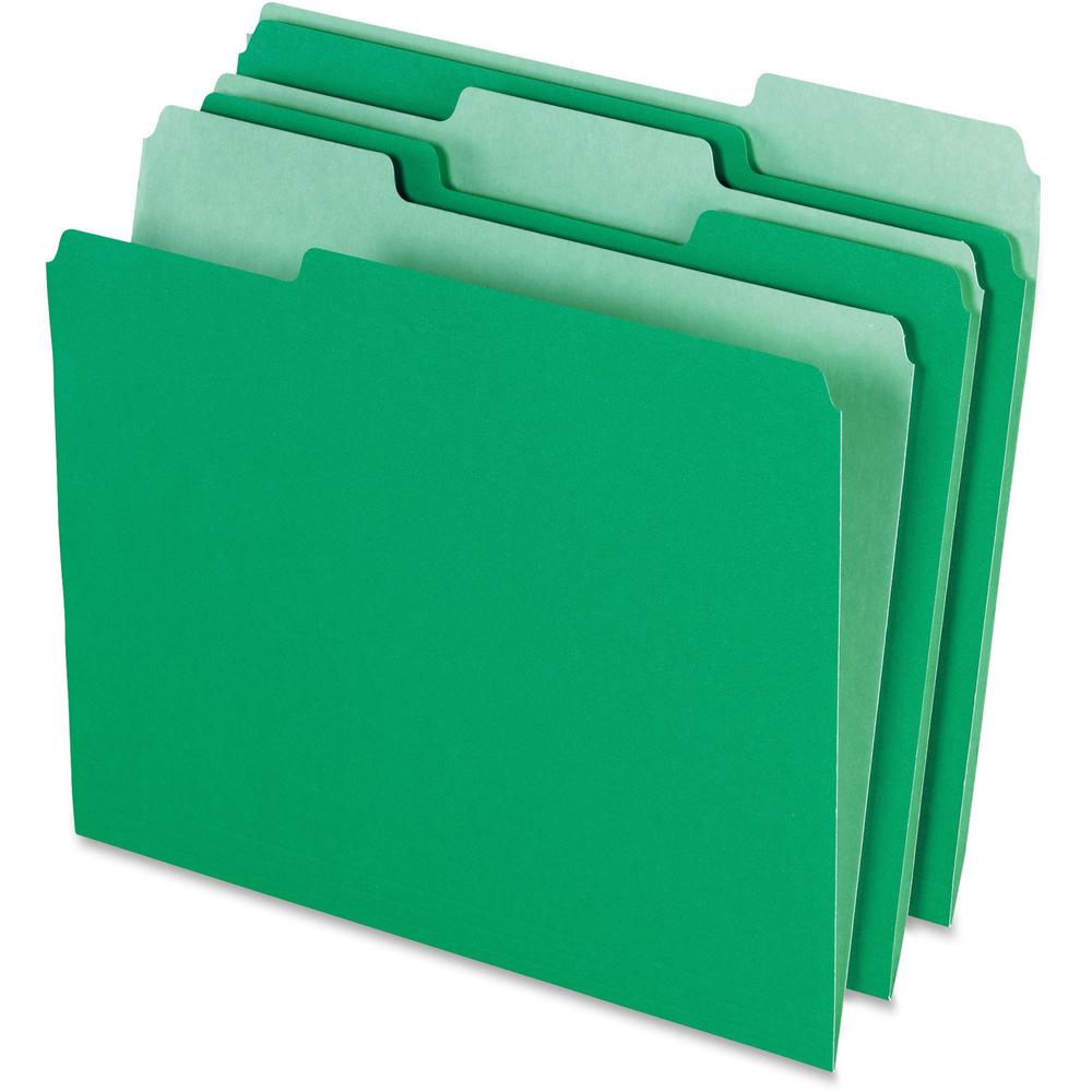 Pendaflex 1/3 Tab Cut Letter Recycled Top Tab File Folder - 8 1/2" x 11" - Top Tab Location - Assorted Position Tab Position - Green - 10% Recycled - 100 / Box. Picture 1