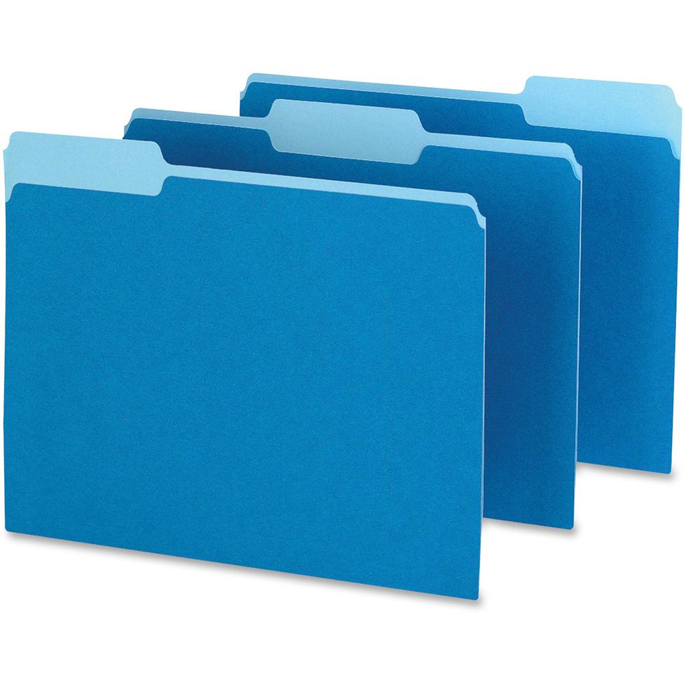 Pendaflex 1/3 Tab Cut Letter Recycled Top Tab File Folder - 8 1/2" x 11" - Top Tab Location - Assorted Tab Position - 11 pt. - 1 Plys - Blue - Acid-free - 10% Recycled - 100 / Box. Picture 1