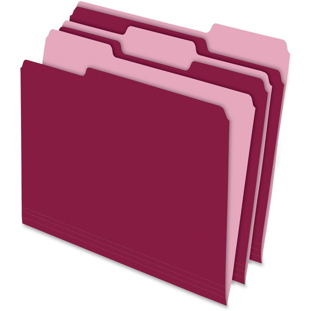 Pendaflex 1/3 Tab Cut Letter Recycled Top Tab File Folder - 8 1/2" x 11" - Top Tab Location - Assorted Position Tab Position - Burgundy - 10% Recycled - 100 / Box. Picture 1