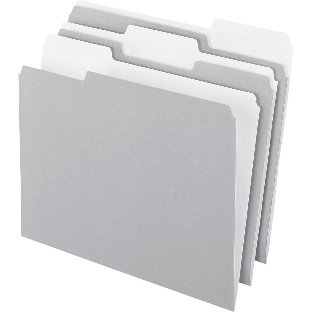 Pendaflex 1/3 Tab Cut Letter Recycled Top Tab File Folder - 8 1/2" x 11" - Top Tab Location - Assorted Position Tab Position - Gray - 10% Recycled - 100 / Box. Picture 1