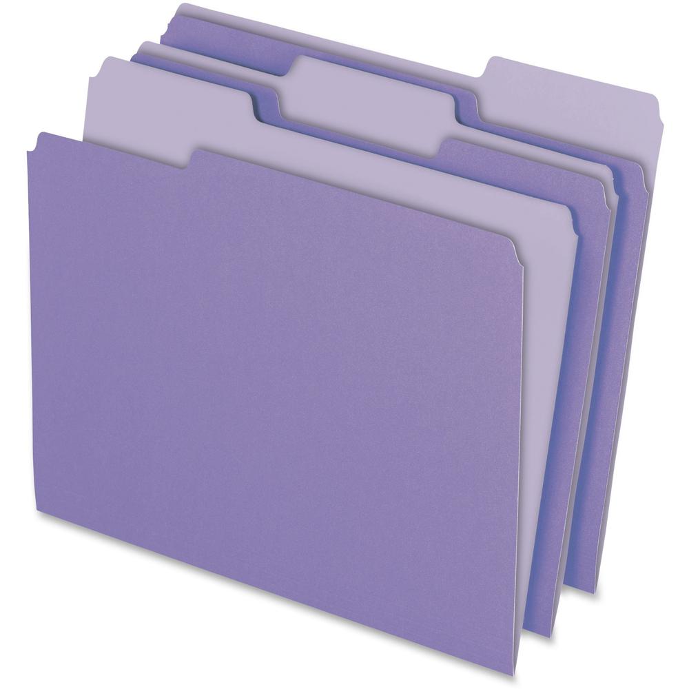 Pendaflex 1/3 Tab Cut Letter Recycled Top Tab File Folder - 8 1/2" x 11" - Top Tab Location - Assorted Position Tab Position - Lavender - 10% Recycled - 100 / Box. Picture 1